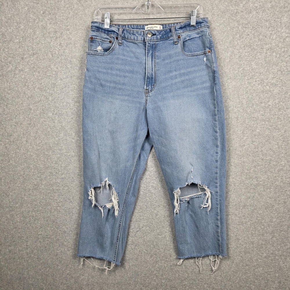 Abercrombie & Fitch Mom Jeans Womens 31 12 Blue‎ High Rise Curve Love Ripped